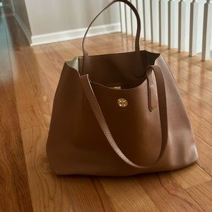 Tory Burch Tan pebble leather tote with dust bag